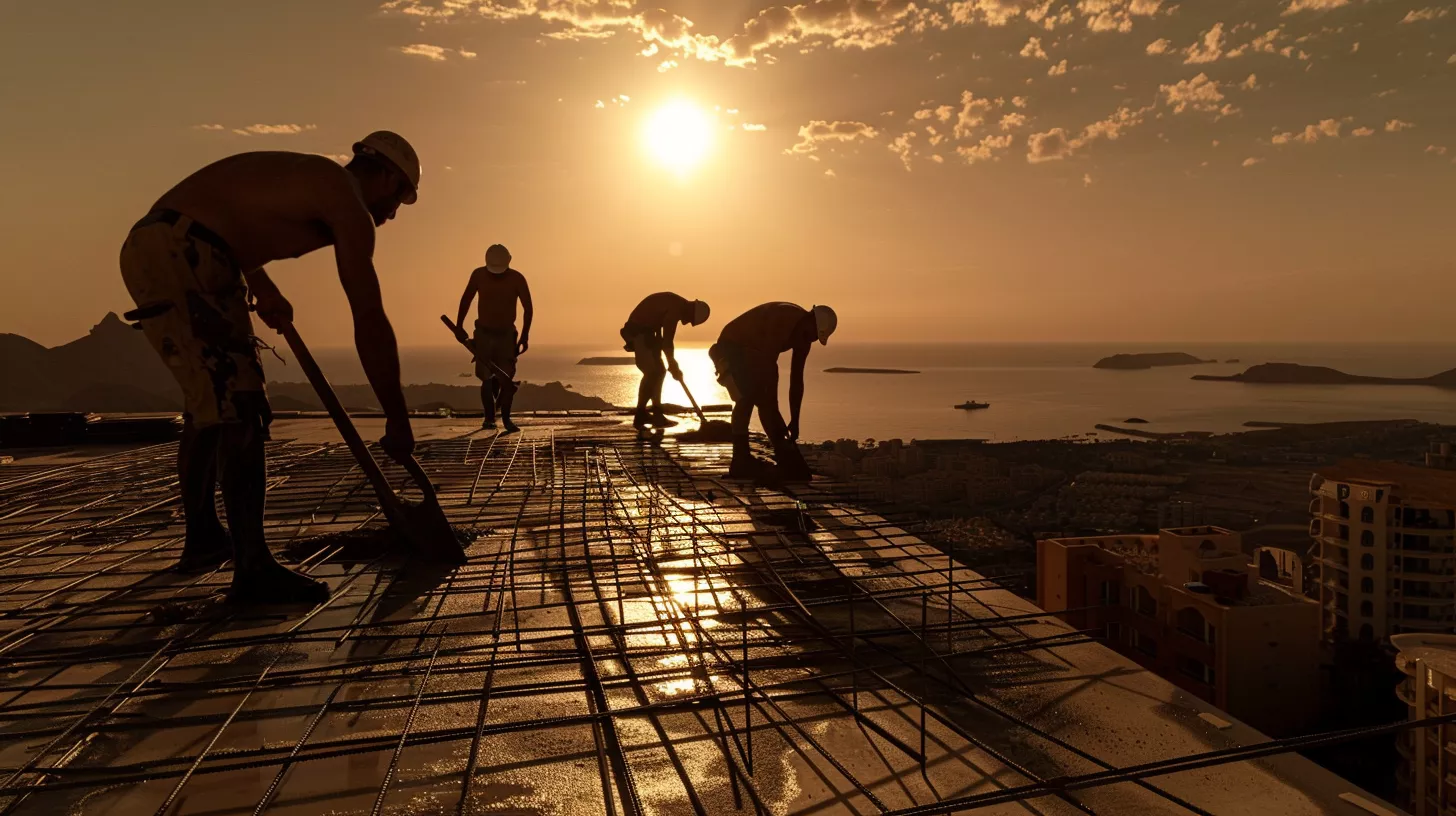  صب خرسانة سكريد على سطح فيلا فاخرة مطلة على البحر